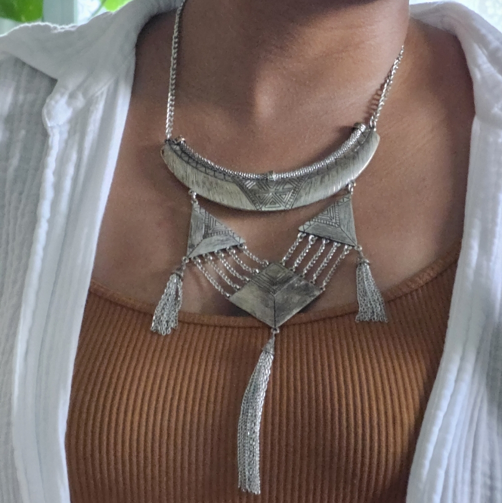 Boho Tribal Silver Necklace